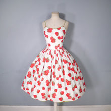 Load image into Gallery viewer, 50s REVERSIBLE STRAWBERRY PRINT AND SOLID GREEN SUN DRESS - XS