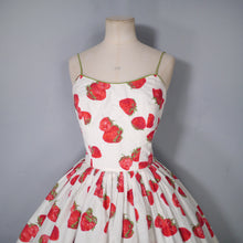 Load image into Gallery viewer, 50s REVERSIBLE STRAWBERRY PRINT AND SOLID GREEN SUN DRESS - XS