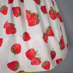 50s REVERSIBLE STRAWBERRY PRINT AND SOLID GREEN SUN DRESS - XS