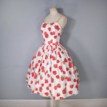 Load image into Gallery viewer, 50s REVERSIBLE STRAWBERRY PRINT AND SOLID GREEN SUN DRESS - XS