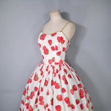 Load image into Gallery viewer, 50s REVERSIBLE STRAWBERRY PRINT AND SOLID GREEN SUN DRESS - XS