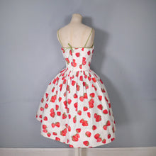 Load image into Gallery viewer, 50s REVERSIBLE STRAWBERRY PRINT AND SOLID GREEN SUN DRESS - XS