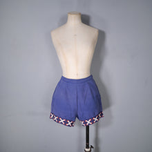 Load image into Gallery viewer, 60s HIGH WAISTED BLUE SHORT SHORTS WITH TROMP L&#39;OEIL LACING TRIM TO CUFFS - 27&quot;