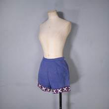 Load image into Gallery viewer, 60s HIGH WAISTED BLUE SHORT SHORTS WITH TROMP L&#39;OEIL LACING TRIM TO CUFFS - 27&quot;