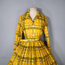 Load image into Gallery viewer, 50s 60s &quot;VOUGE&quot; CHECKED YELLOW FULL SKIRTED SHIRT DRESS WITH BELT - S