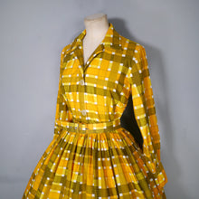 Load image into Gallery viewer, 50s 60s &quot;VOUGE&quot; CHECKED YELLOW FULL SKIRTED SHIRT DRESS WITH BELT - S