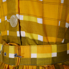 Load image into Gallery viewer, 50s 60s &quot;VOUGE&quot; CHECKED YELLOW FULL SKIRTED SHIRT DRESS WITH BELT - S