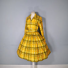 Load image into Gallery viewer, 50s 60s &quot;VOUGE&quot; CHECKED YELLOW FULL SKIRTED SHIRT DRESS WITH BELT - S