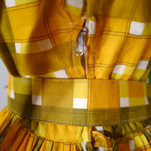 Load image into Gallery viewer, 50s 60s &quot;VOUGE&quot; CHECKED YELLOW FULL SKIRTED SHIRT DRESS WITH BELT - S