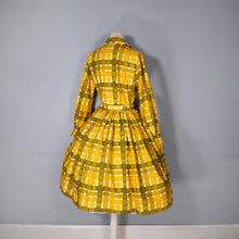 Load image into Gallery viewer, 50s 60s &quot;VOUGE&quot; CHECKED YELLOW FULL SKIRTED SHIRT DRESS WITH BELT - S