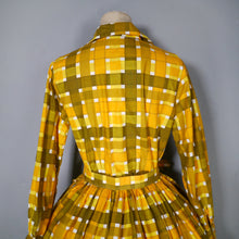 Load image into Gallery viewer, 50s 60s &quot;VOUGE&quot; CHECKED YELLOW FULL SKIRTED SHIRT DRESS WITH BELT - S