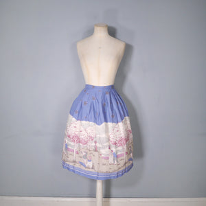 70s 80s HANDMADE ROCOCO PIERROT NOVELTY PRINT BORDER SKIRT - 25.5"