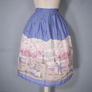 70s 80s HANDMADE ROCOCO PIERROT NOVELTY PRINT BORDER SKIRT - 25.5"