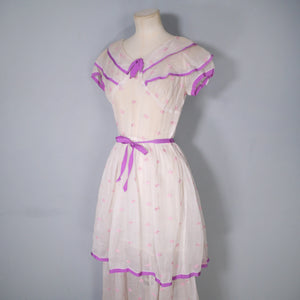 30s GAUZY SHEER EMBROIDERED TIERED SUMMER LAWN DRESS - S