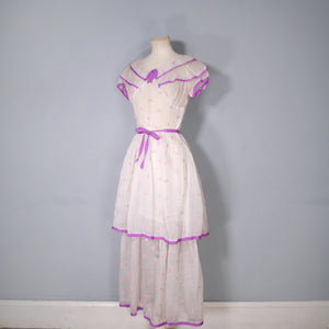 30s GAUZY SHEER EMBROIDERED TIERED SUMMER LAWN DRESS - S