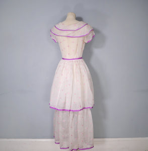 30s GAUZY SHEER EMBROIDERED TIERED SUMMER LAWN DRESS - S