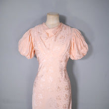 Load image into Gallery viewer, 30s PEACH BIAS CUT EVENING DRESS WITH HUGE PUFF SLEEVE AND DRAPED NECK - S