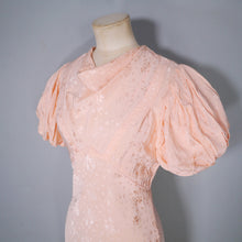 Load image into Gallery viewer, 30s PEACH BIAS CUT EVENING DRESS WITH HUGE PUFF SLEEVE AND DRAPED NECK - S