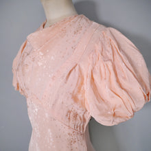 Load image into Gallery viewer, 30s PEACH BIAS CUT EVENING DRESS WITH HUGE PUFF SLEEVE AND DRAPED NECK - S