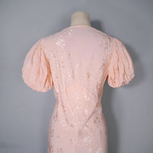 Load image into Gallery viewer, 30s PEACH BIAS CUT EVENING DRESS WITH HUGE PUFF SLEEVE AND DRAPED NECK - S