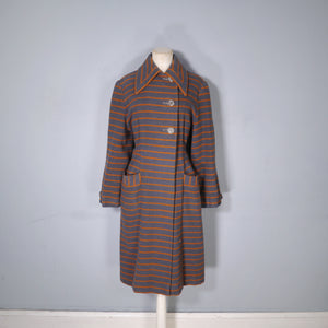 40s TREWARNE GREY AND ORANGE STRIPED ART DECO WOOL COAT - M