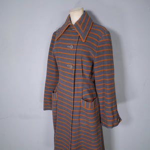 40s TREWARNE GREY AND ORANGE STRIPED ART DECO WOOL COAT - M