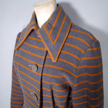 Load image into Gallery viewer, 40s TREWARNE GREY AND ORANGE STRIPED ART DECO WOOL COAT - M