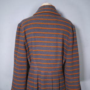 40s TREWARNE GREY AND ORANGE STRIPED ART DECO WOOL COAT - M