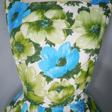 Load image into Gallery viewer, 50s GREEN AND BLUE FLORAL PRINT COTTON FULL SKIRTED DRESS - S