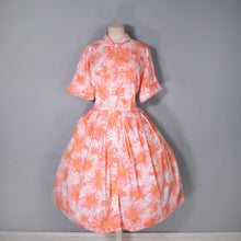 Load image into Gallery viewer, 60s CORAL FLORAL FULL SKIRTED SHIRT DRESS - VOLUP / XL