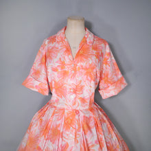 Load image into Gallery viewer, 60s CORAL FLORAL FULL SKIRTED SHIRT DRESS - VOLUP / XL