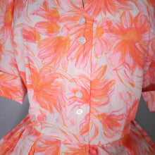 Load image into Gallery viewer, 60s CORAL FLORAL FULL SKIRTED SHIRT DRESS - VOLUP / XL