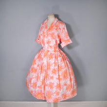 Load image into Gallery viewer, 60s CORAL FLORAL FULL SKIRTED SHIRT DRESS - VOLUP / XL