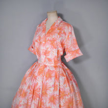 Load image into Gallery viewer, 60s CORAL FLORAL FULL SKIRTED SHIRT DRESS - VOLUP / XL