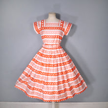 Load image into Gallery viewer, 50s DEADSTOCK ORANGE PRINT FULL SKIRTED COTTON DRESS BY KATHWYN - S