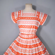 Load image into Gallery viewer, 50s DEADSTOCK ORANGE PRINT FULL SKIRTED COTTON DRESS BY KATHWYN - S