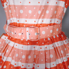 Load image into Gallery viewer, 50s DEADSTOCK ORANGE PRINT FULL SKIRTED COTTON DRESS BY KATHWYN - S