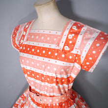 Load image into Gallery viewer, 50s DEADSTOCK ORANGE PRINT FULL SKIRTED COTTON DRESS BY KATHWYN - S