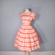 Load image into Gallery viewer, 50s DEADSTOCK ORANGE PRINT FULL SKIRTED COTTON DRESS BY KATHWYN - S