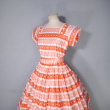 Load image into Gallery viewer, 50s DEADSTOCK ORANGE PRINT FULL SKIRTED COTTON DRESS BY KATHWYN - S