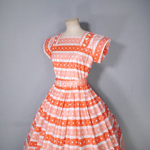 50s DEADSTOCK ORANGE PRINT FULL SKIRTED COTTON DRESS BY KATHWYN - S