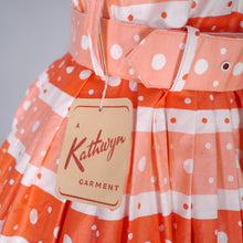 Load image into Gallery viewer, 50s DEADSTOCK ORANGE PRINT FULL SKIRTED COTTON DRESS BY KATHWYN - S