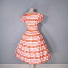 Load image into Gallery viewer, 50s DEADSTOCK ORANGE PRINT FULL SKIRTED COTTON DRESS BY KATHWYN - S