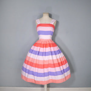 50s VICKY VAUGHN CANDY STRIPE FULL SKIRTED SUN DRESS AND BOLERO - XS-S