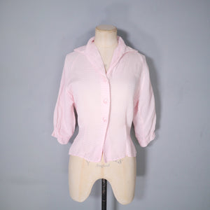 50s BALLET PINK SEMI SHEER "STARDUST" BLOUSE SHIRT - XS-S