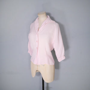 50s BALLET PINK SEMI SHEER "STARDUST" BLOUSE SHIRT - XS-S