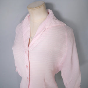 50s BALLET PINK SEMI SHEER "STARDUST" BLOUSE SHIRT - XS-S