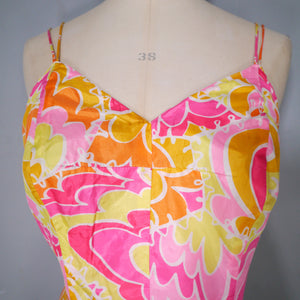 60s GABAR COLOURFUL PSYCHEDELIC PRINT SUMMER ROMPER / PLAYSUIT - M