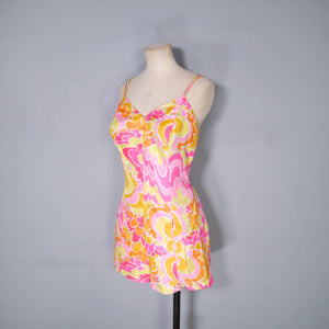 60s GABAR COLOURFUL PSYCHEDELIC PRINT SUMMER ROMPER / PLAYSUIT - M