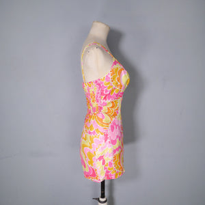 60s GABAR COLOURFUL PSYCHEDELIC PRINT SUMMER ROMPER / PLAYSUIT - M